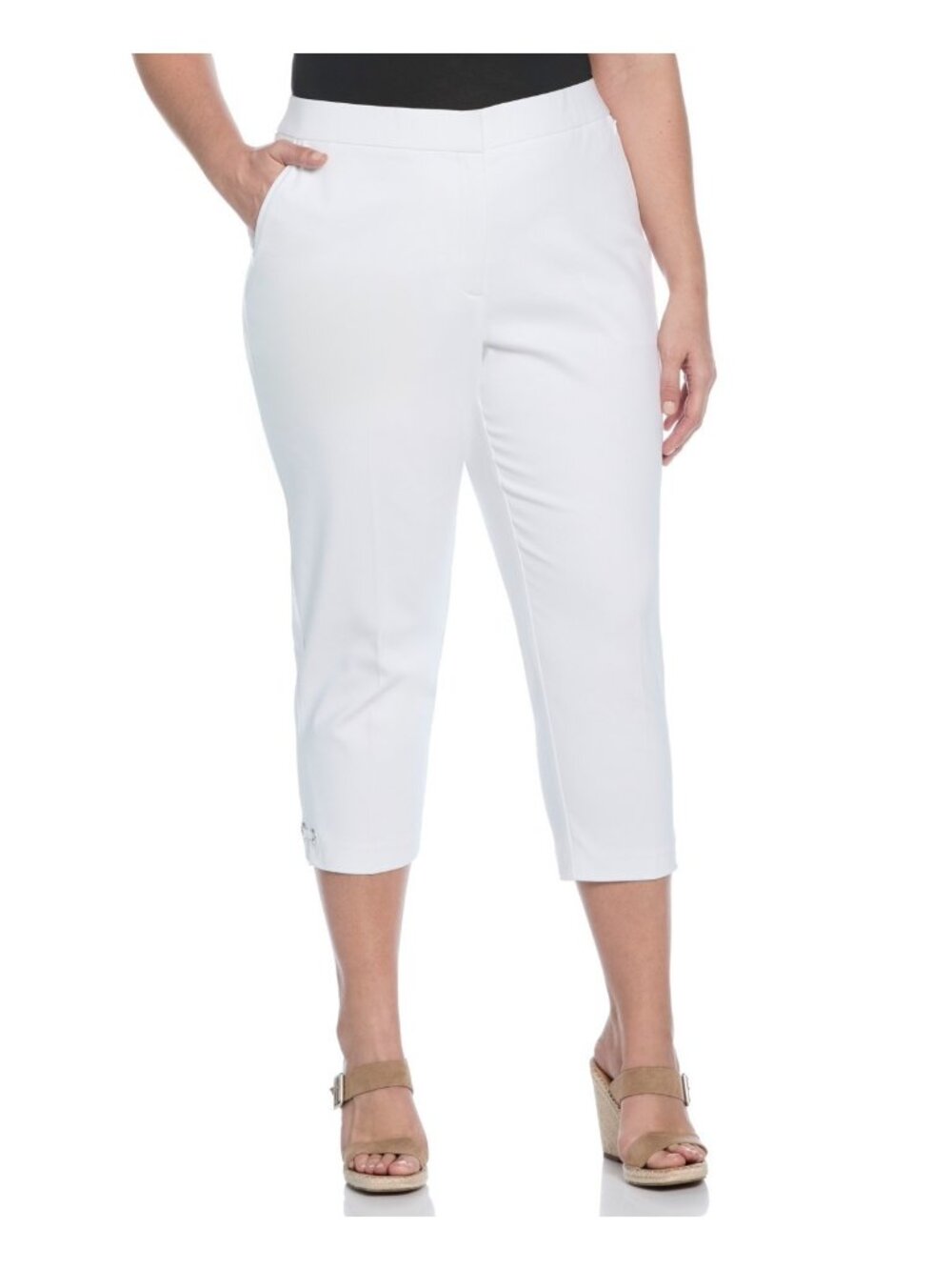 Rafaella Plus Size 20W Satin Mid Rise Twill Capri Pants Slant Pocket White $74
